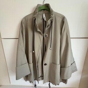 Marla Wynne Jacket Large Khaki Oversized Style Large Snap Drawstring & Pockets